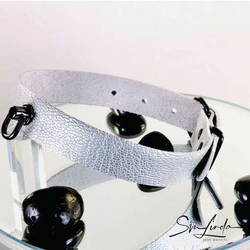 SiaLinda: Halsband Ziegennappa silber, feinstes italienisches Leder, pur, mit Kristall oder mit O-Ring - SiaLinda.com